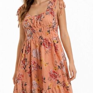 Maurices Peach Floral Tiered Midi Dress with Tie Straps